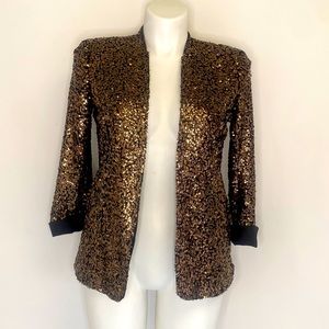 Sam Edelman Anthropologie Medium Gold Sequin Black Blazer with Rolled Cuffs